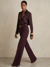 Petite High Rise Flared Trousers Burgundy | Womens