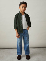 3-9 yrs Linen Cutaway Collar Shirt Dark Green | Children