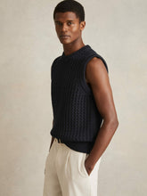 Cotton-Blend Crochet Vest Navy | Mens