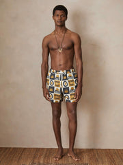 | Ché Sunset-Print Swim Shorts Olive Green | Mens