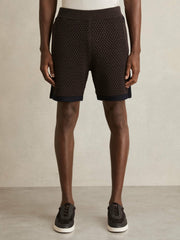 Cotton-Blend Crochet Shorts Chocolate/Navy | Mens