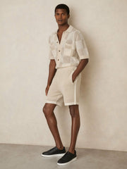 Cotton-Blend Crochet Shorts Taupe/Off White | Mens