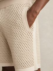 Cotton-Blend Crochet Shorts Taupe/Off White | Mens