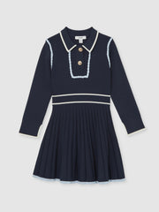3-9 yrs Piped Knitted Skater Dress Navy | Children