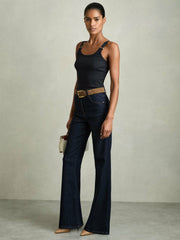 Stretch-Cotton D-Ring Strap Vest Navy | Womens