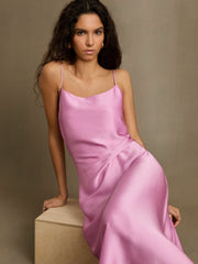 Satin Drape-Detail Slip Dress Pink | Womens