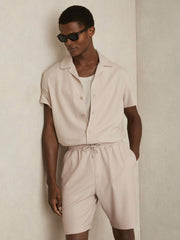 Textured-Knit Cuban-Collar Shirt Champagne | Mens