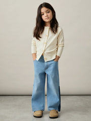 9-13 yrs Cotton Crew-Neck Cardigan Ivory | Children