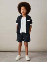 9-13 yrs Velour Colour-Block Shirt Blue Multi | Children