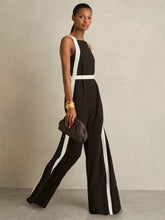 Colourblock Wide Leg Belted Jumpsuit Chocolate/Cream | Womens