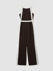 Colourblock Wide Leg Belted Jumpsuit Chocolate/Cream | Womens