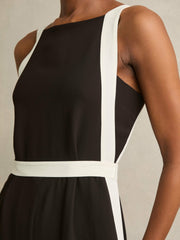 Colourblock Wide Leg Belted Jumpsuit Chocolate/Cream | Womens
