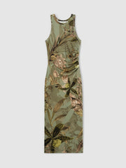 | NYBG Floral Ruched Jersey Dress Khaki | Womens