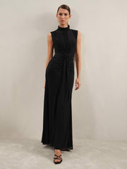 Sheer Ruched Maxi Dress Black | Womens