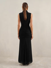 Sheer Ruched Maxi Dress Black | Womens