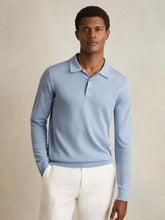 Merino Wool Long-Sleeve Polo Shirt Soft Blue | Mens