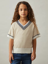 4-9 yrs Cotton-Linen Knit V-Neck Cricket Top Neutral | Children