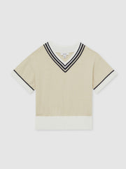 4-9 yrs Cotton-Linen Knit V-Neck Cricket Top Neutral | Children