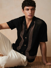 | Ché Beaded Crochet Shirt Black | Mens