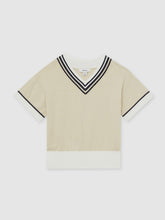 13-14 yrs Cotton-Linen Knit V-Neck Cricket Top Neutral | Children