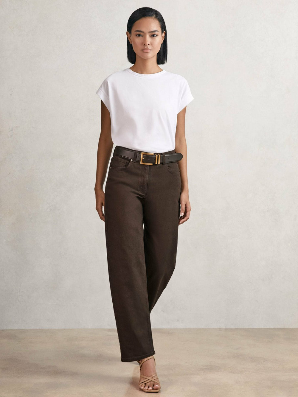Petite Mid-Rise Straight-Leg Jeans Chocolate | Womens