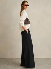 Petite Wide-Leg Elasticated-Waist Trousers Navy | Womens