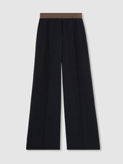 Petite Wide-Leg Elasticated-Waist Trousers Navy | Womens