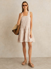 Shirred Ruffle Hem Mini Dress Neutral | Womens