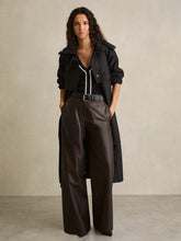 Petite Leather Wide Leg Trousers Chocolate | Womens
