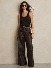 Leather Wide Leg Trousers Chocolate | Womens
