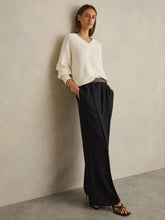 Wide-Leg Elasticated-Waist Trousers Navy | Womens