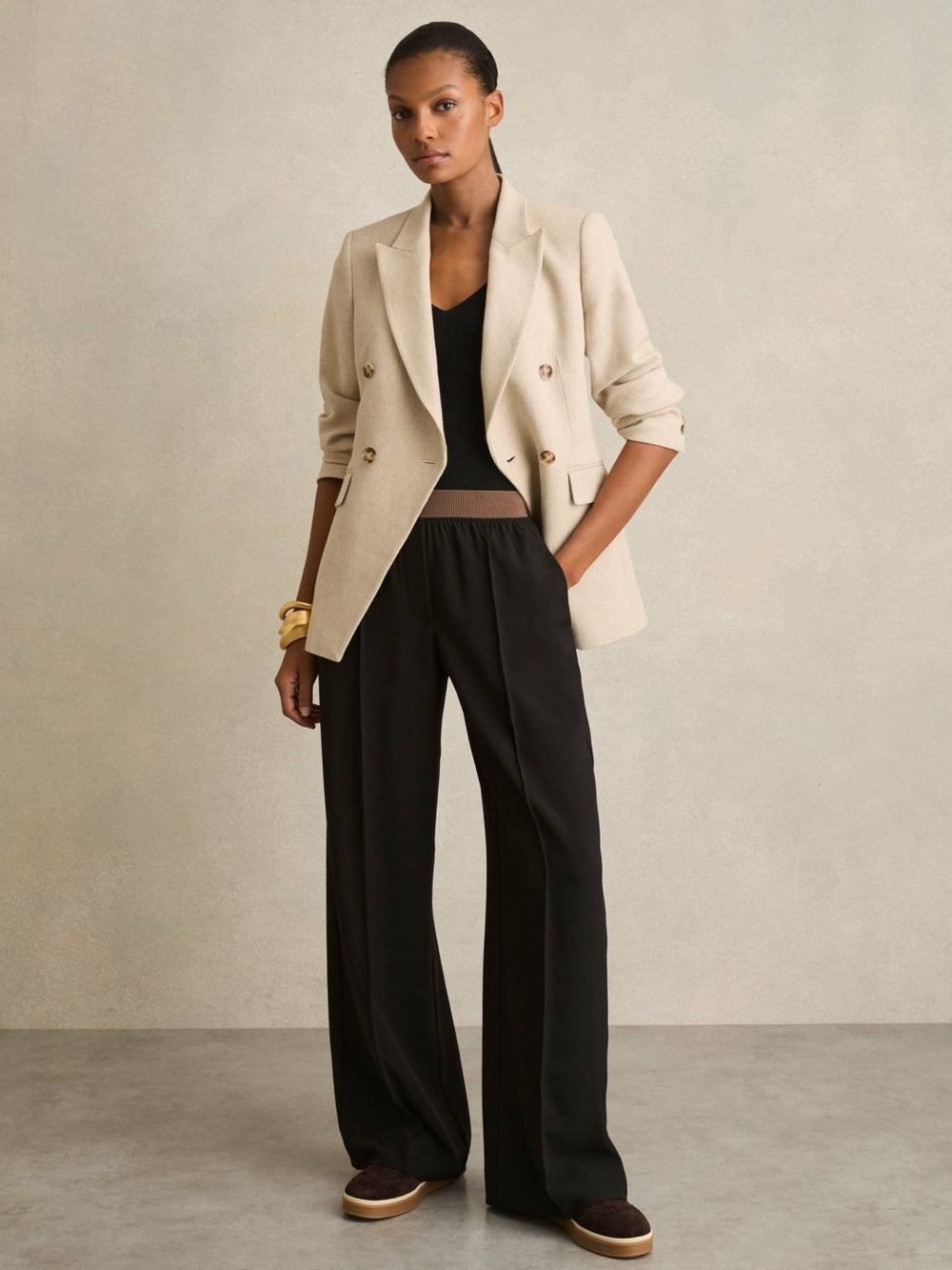 Wide-Leg Elasticated-Waist Trousers Black | Womens