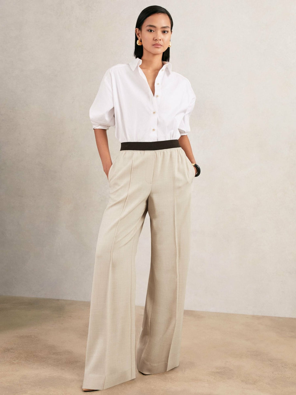 Wide-Leg Elasticated-Waist Trousers Neutral | Womens