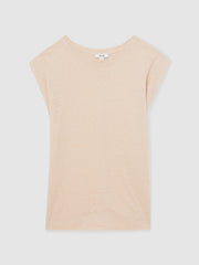 Linen Cap-Sleeve T-Shirt Peach | Womens