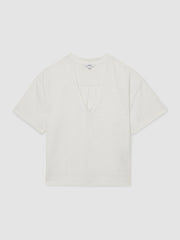 Linen V-Neck T-Shirt White | Womens
