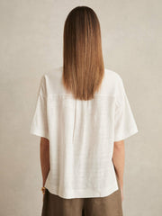 Linen V-Neck T-Shirt White | Womens