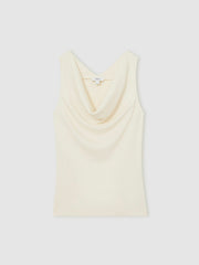 Ribbed Cowl-Neck Vest Ivory | Womens