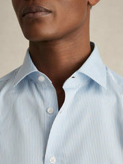 Regular Fit Cotton Sateen Shirt Blue Stripe | Mens