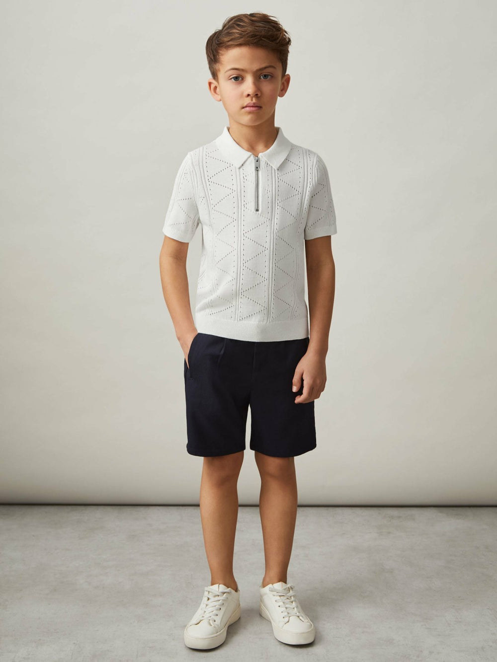 3-9 yrs Half-Zip Pointelle Polo Shirt Off White | Children
