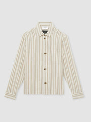 Les Deux Cotton-Blend Stripe Overshirt Ivory | Mens