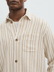 Les Deux Cotton-Blend Stripe Overshirt Ivory | Mens