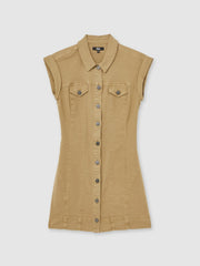Paige Fern Beige Denim Button Through Mini Dress Fern Beige | Womens