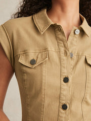 Paige Fern Beige Denim Button Through Mini Dress Fern Beige | Womens