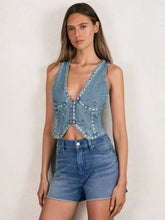 Studded Denim Vest Indigo Blue | Womens