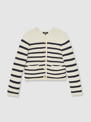 Paige Ivory Textured Knit Stripe Cardigan Ivory | Womens