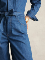 Paige Maraya Blue Wide Leg Belted Denim Jumpsuit Maraya Blue | Womens