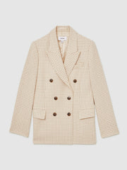 Petite Double Breasted Check Blazer With Wool Neutral Check | Womens