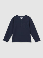 13-14 yrs Cotton-Blend Waffle Henley T-Shirt Navy | Children
