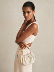 Leather Bead-Handle Pouch Bag Off White | Womens