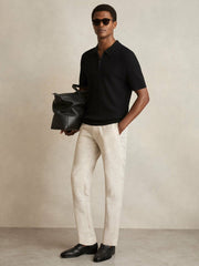 Textured Half-Zip Polo Shirt Black | Mens